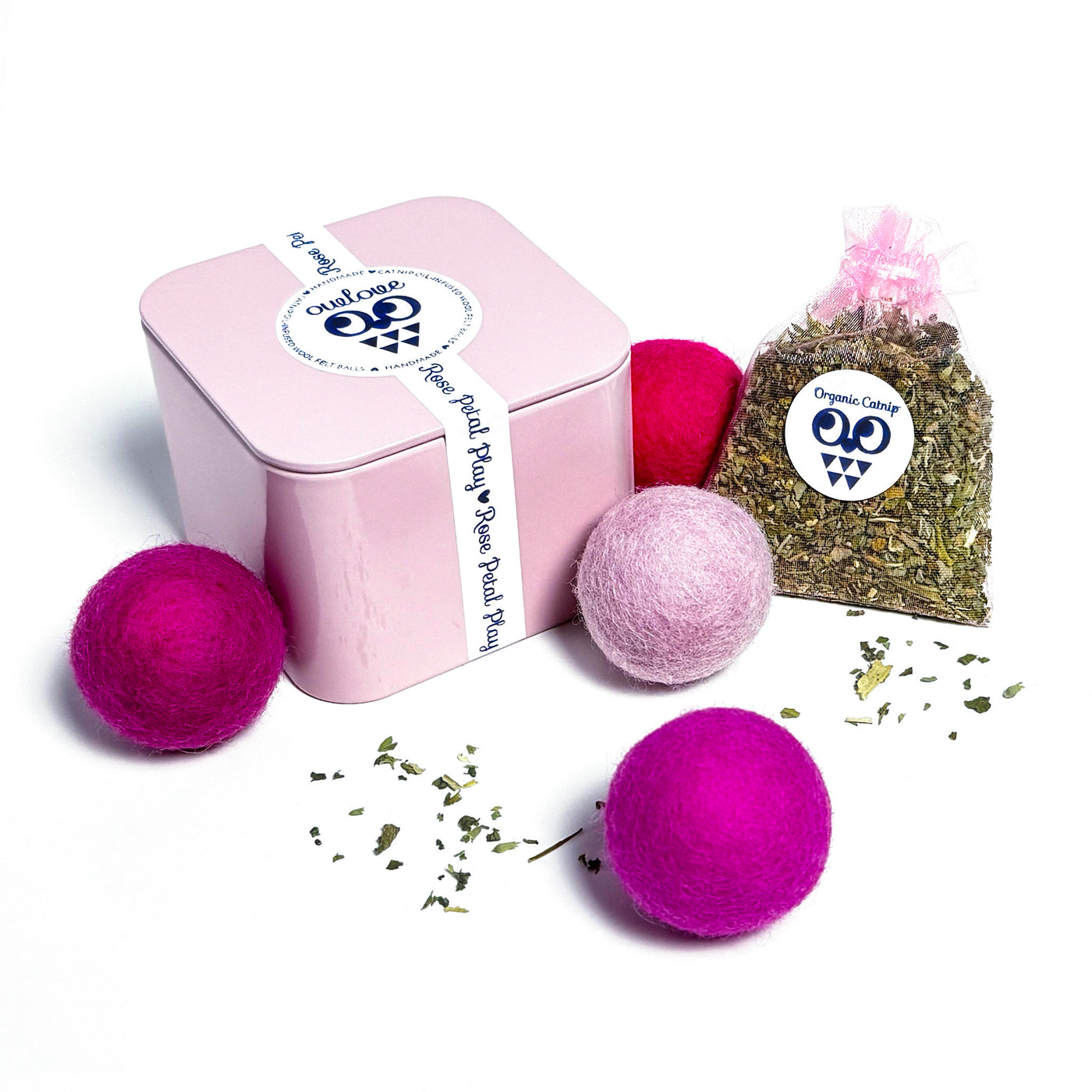 Rose Petal Play Catnip oil infused Felt Balls